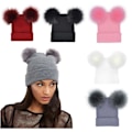 Pikkukuva 2 / 5: Talven lämpimät neulotut lippalakit Pehmeä tekoturkis Double Pom Beanie Hat Pehmovuori Gray