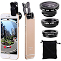 Miniatyrbillede 1 af 5: 3 i 1 Mobiltelefon Kamera Linse Kit Vidvinkel Makro Fisheye Linse Til Smartphones Iphone Android Sort