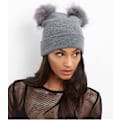 Pikkukuva 3 / 5: Talven lämpimät neulotut lippalakit Pehmeä tekoturkis Double Pom Beanie Hat Pehmovuori Gray