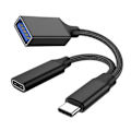 Miniatyrbild 1 av 5: 2 i 1 OTG Type-C-adapterkabel till USB med PD10w laddningstelefoner OTG-omvandlare Black