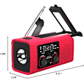 Pikkukuva 5 / 5: AM/FM/NOAA Aurinkovoimalla Toimiva Käsikammen Sääradio 2000mAh Valolla ja SOS-Hälytyksellä (punainen)