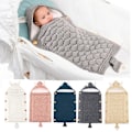 Miniatyrbillede 2 af 5: Nyfødte Klapvogn Sovepose Baby Konvolut Strikket Swaddle Fodpose White