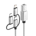 Miniatyrbilde 1 av 2: Adaptere 3-i-1 8-pin, Type-C, Micro USB til USB-B MIDI 3-i-1 Instrument/skriverkabel (hvit)