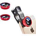Miniatyrbild 1 av 5: 3-i-1 Mobilkameraobjektivkit - Vidvinkel, Makro och Fisheye - För Smartphones iPhone Android Röd