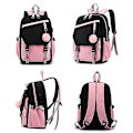 Pikkukuva 3 / 5: Demon Slayer -reppu USB-portilla Kamado Nezuko -kangaskassi kouluun pojille ja tytöille, matkalaukku nailonista Mochilas Black Pink