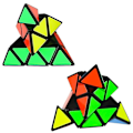 Miniatyrbilde 4 av 4: Tredje ordens pyramide - klistremerke svart bunnpyramide skråvending lønneblad Fem Rubiks terning Alien Rubiks terning