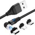Miniatyrbild 1 av 3: Magnetisk kabel, 3 i 1 l formad nylon USB snabbladdning och datasynkroniseringssladd med led-ljus kompatibel med mikro USB, typ C smartphone