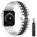 Miniatyrbilde 1 av 5: Metallrem for Apple Watch 49 mm 40 mm 41 mm 42 mm 44 mm 45 mm Luksusrem i rustfritt stål Tilbehør for Iwatch 8 7 6 5 4 3 2 Se For 38mm 40mm 41mm Silver black andtool