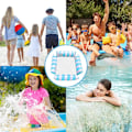 Miniatyrbillede 5 af 5: Flydende pool-loungestol oppustelig hængekøje til pool med bundnet (orange striber)