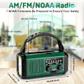 Miniatyrbild 3 av 5: 10 000 mAh nödradio: NOAA AM/FM väderradio med handvev (grön)