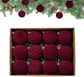 Universella djupröda sammetsflockade julgransprydnader (8 cm), 12-pack