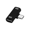 Miniatyrbillede 1 af 5: 1 i 1 USB C Splitter Type C Han til Dobbelt Type C Hun Hovedtelefonoplader black
