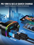 Miniatyrbillede 2 af 5: Bluetooth 5.3 Biladapter, QC3.0 & PD 18W USB C Biloplader, 9 RGB Baggrundsbelyst Bil Bluetooth Modtager