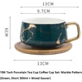 Miniatyrbillede 2 af 6: Porcelæns tekop og underkop sæt til eftermiddagste - Marmormønster (Sort, Kort 300ml + Træunderkop)