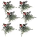 Juleservietringe sæt med 6, servietringe med kunstige grankogler, grene og røde bær