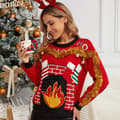 Efterår og Vinter Ny Casual Jule Rød Sweater Pullover Kvinde Broderede Bogstaver Jule Strikket Sweater Red Christmas sweater S