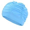 Miniatyrbillede 1 af 2: Badehætter til kvinder, svømning, nylonstof, plisseret badehætte til langt hår, stor, højelastisk badehætte, svømmehatte Light Blue