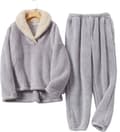 HAUFR Dam Fluffy Pyjamas Set Pullover Byxor Vinter Varm Casual Fuzzy Plush Loungewear Sovkläder - Perfet Grey Grey Medium