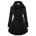 Miniatyrbillede 1 af 2: Damekrave lang Peacoat Trench Coat Yderjakke Sort Black XL