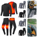 Miniatyrbillede 6 af 7: USB Elopvarmet Undertøj Termisk Pyjamas Long Johns Sæt Herretøj - Sort Herrkläder-svart M