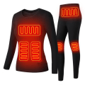 Miniatyrbild 1 av 11: USB Eluppvärmda Underkläder Thermal Pyjamas Long Johns Set Damkläder-svart Damkläder-svart L