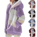 Miniatyrbilde 2 av 3: Damejakke Vinter varm hettegenser Colorblock Plysjjakke Rød Red 4xl