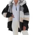 Miniatyrbilde 1 av 3: Damejakke Vinter varm hettegenser Colorblock Plysjjakke Black Black xl