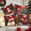 Miniatyrbild 2 av 5: 4-pack julkuddfodral – Tomte & Snögubbe, vintage geometriskt mönster, polyester med dragkedja