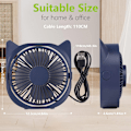 Miniatyrbild 6 av 6: USB Table Fan, 360° Rotating Mini Fan, 3 Speeds Desk Fan with USB Cable 1.1M for Study,