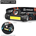 Miniatyrbild 6 av 9: 2 Pannlampa, uppladdningsbar LED-Headlamp COB with 5 Light Modes, Headlamp Fishing Running USB Rechargeabl