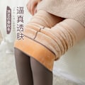 Miniatyrbilde 2 av 7: Vintervarme Leggings for Kvinner, Tykke Fleece Leggings Transparent Bla Transparent Black with socks 320G