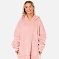 Miniatyrbilde 2 av 4: Ekstra lang oversized filt-genser bærbart teppe med lommer ermer myk Sherpa fleece bærbart teppe gigantgenser Blush Pink