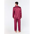 Miniatyrbild 4 av 5: Männs sidenliknande pyjamasset, långärmad PJ-set med knappar och fickor i vinrött wine red xxl