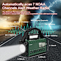 Miniatyrbild 2 av 6: Nödradio, NOAA Vädervarning, Solhandvev AM/FM Radio för Överlevnad, 10000MAH Uppladdningsbart Batteridriven Radio, Klocka SOS Alarm & Ficklampa Green