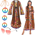 Miniatyrbild 1 av 7: 60-talsdräkt dam, hippie damklänningsset, 70-tals disco halloween-outfits, hippiekläder damdräkt, 60-tals klädtillbehör (YD) S