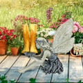 Miniatyrbild 4 av 5: Sittande Fe-trädgårdsstaty Figur Ängel Ornament Patio Skulptur Resin Sten Landskapsarkitektur 14.8*8*14cm
