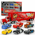 Pikkukuva 1 / 5: 7 kpl autoja 2 Lightning Mcqueen Racer autoa & Mack rekka lastautus lelusetti lahjoja