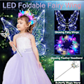 Miniatyrbild 3 av 7: Glittrande älvvingar för vuxna, LED-diadem och stjärnor för karnevalsfest Trollslända vit Trollslända vit