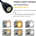 Miniatyrbillede 5 af 5: 12V-24V LED-læselampe, dæmpbar læselampe til autocamper med USB-oplader, til autocamper, lastbil, trailer, campingvogns sengelampe, 2 stk. - sort Cy[CH] black