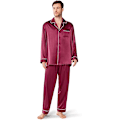 Pikkukuva 1 / 5: Miesten satiini-pyjamasetti, pitkähihainen PJ-setti napilla ja taskuilla, viininpunainen wine red xxl