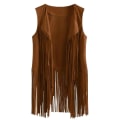 Miniatyrbillede 4 af 4: 70'er Hippie Party Retro Kostume Tassel Vest+bukser+sjal Kostume Kamel farve L