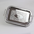 Miniatyrbilde 1 av 5: Nordisk Serveringsbrett i Rustfritt Stål med Håndtak Elegant Rektangulær Kaffe Bar Mat Holder Dessert Display Tallerken Dekor Sølv Silver L