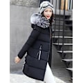 Miniatyrbillede 2 af 2: Dame Pufferjakke Lang Vinterjakke Normal Fit Varm Basic Casual Jakke Sort Black XL