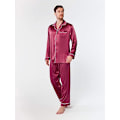 Pikkukuva 3 / 5: Miesten satiini-pyjamasetti, pitkähihainen PJ-setti napilla ja taskuilla, viininpunainen wine red xxl
