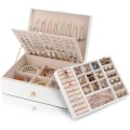 Miniatyrbillede 2 af 5: Smykkeskrin Organizer til halskæder, øreringe, armbånd, ringe, stort PU-læder smykkeskrin med 3 stablebare lag (hvid)