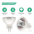 Miniatyrbillede 3 af 5: MR11 Halogenlamper (pakke med 12), GU4 Halogenlampe 12V 20W, MR11 GU4 Dæmpbar Glødepære Cover til Loftlampe, 2-stifts Halogenlampe 2700K Varmt Hvid