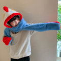 Miniatyrbild 2 av 2: Barn Pojkar Flickor Ultraman Vinter Varm 3 i 1 Fleece Huva Hatt Halsduk Handskar Blue
