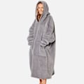 Miniatyrbilde 1 av 4: Ekstra lang oversized filt-genser bærbart teppe med lommer ermer myk Sherpa fleece bærbart teppe gigantgenser Charcoal Grey