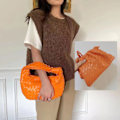 Miniatyrbillede 2 af 2: PU Vævet Satchel Cloud Mini Læder Clutchtaske orange