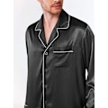 Pikkukuva 5 / 5: Miesten satiini-pyjamasetti, pitkähihainen PJ-setti nappeilla ja taskuilla, musta Black xl